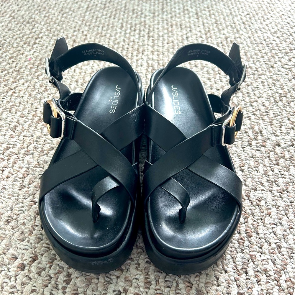 Jslide black leather sandals